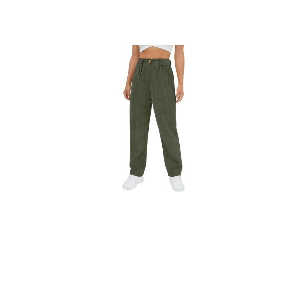 HALARA Women's Green Corduroy Straight Leg Pants‎ Pockets Casual Size Medium